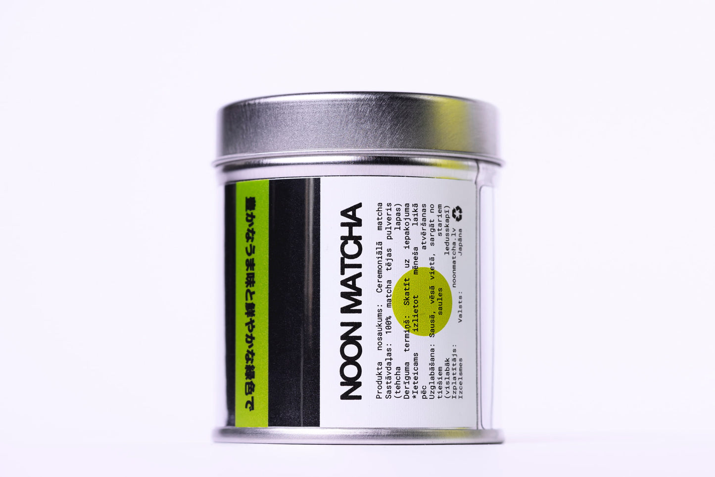 Ceremoniālā matcha 40g budža ar aprakstu un japāņu hieroglifiem